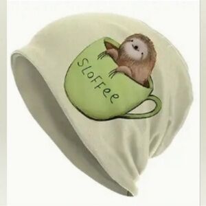 Cream Sloth Graphic Beanie